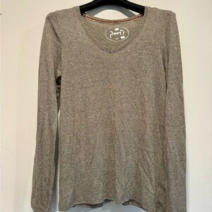 Poof! Women's Heather Green/Taupe V-Neck Long Sleeve Top